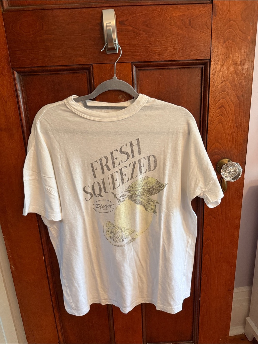 aerie White Short Sleeve 'Fresh Squeezed' Graphic Tee with Yellow Lemon Print